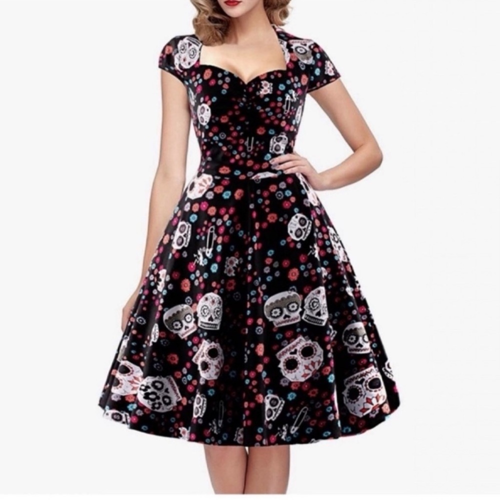 Sugar Skull Rockabilly Pinup Dress